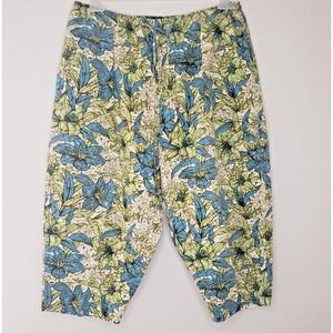 CM Shapes Gauzy Capri Pant Sz 1X Lily Print Vacation Beach‎ Boho Hippie Artsy